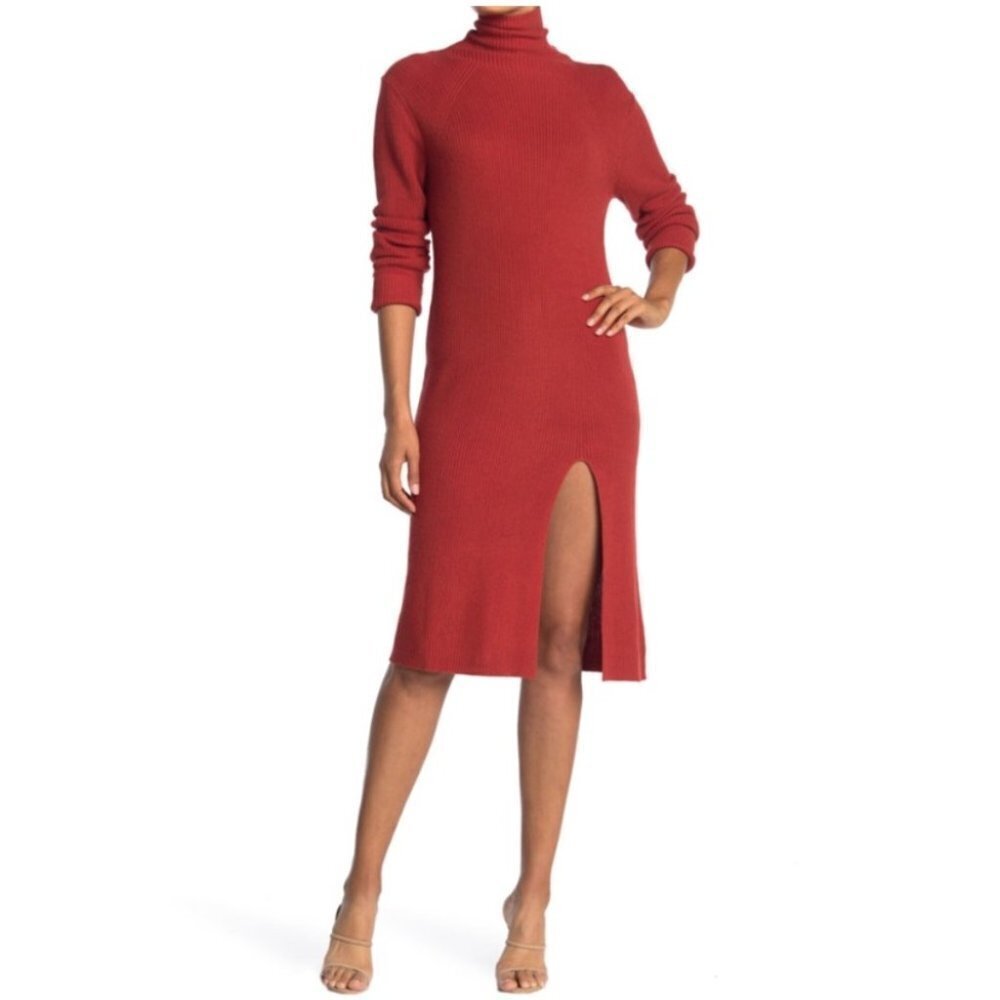 NWOT Abound Ribbed Sweater Knit Turtle Neck Midi Sweater Dress Rust Women Small